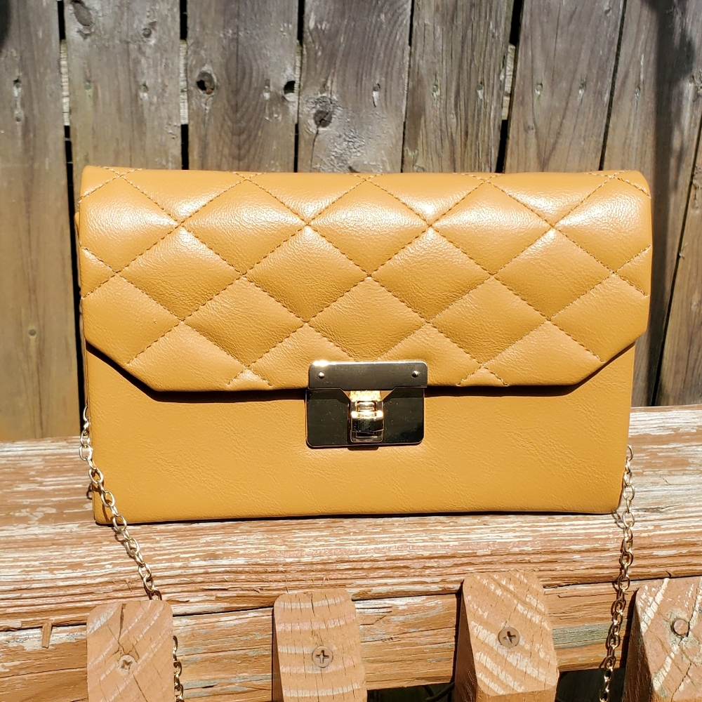 FASHION Faux Leather Mustard clutch/shoulder bag with chain - Picture 6 of 6